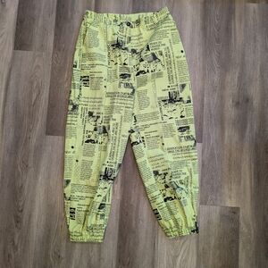 Women's Green Newsprint Jogger Pants
